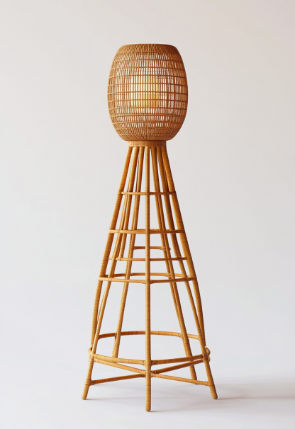 Wabi-sabi style rattan floor lamp, Japanese-style guesthouse bedside living room decorative lamp, atmosphere home study, balcony bedroom - Image 3