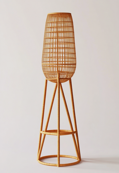 Wabi-sabi style rattan floor lamp, Japanese-style guesthouse bedside living room decorative lamp, atmosphere home study, balcony bedroom - Image 2