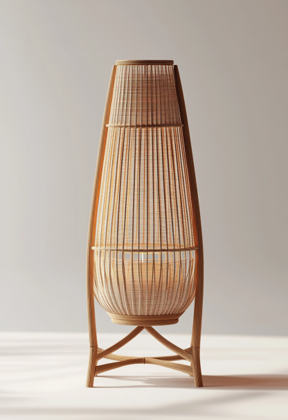 Wabi-sabi style rattan floor lamp, Japanese-style guesthouse bedside living room decorative lamp, atmosphere home study, balcony bedroom - Image 5