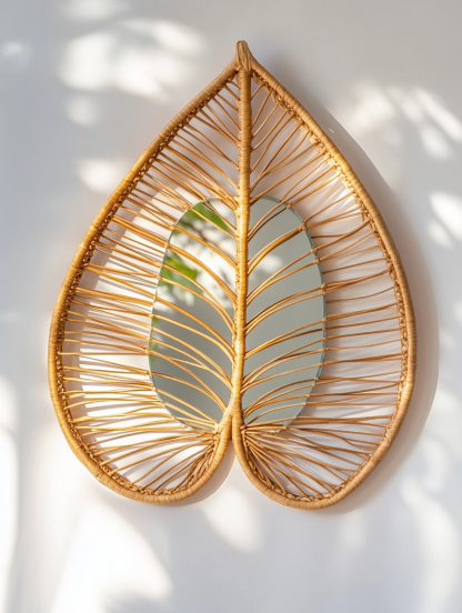 Wabi-sabi style rattan makeup mirror, French bedroom mirror with light, smart anti-fog wall-mounted mirror, water drop bathroom mirror - Image 9
