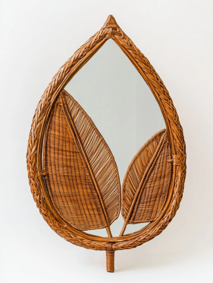 Wabi-sabi style rattan makeup mirror, French bedroom mirror with light, smart anti-fog wall-mounted mirror, water drop bathroom mirror - Image 8
