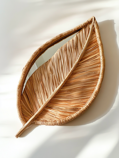 Wabi-sabi style wicker mirror, stand mirror, Nordic retro handcrafted makeup table mirror, dressing table, small round mirror - Image 5