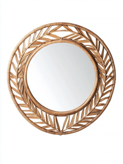 Wabi-sabi style wicker dressing and makeup mirror, ins style homestay living room wall decoration, Nordic hanging mirror decoration - Image 8