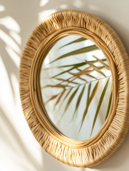 Wabi-sabi style wicker dressing and makeup mirror, ins style homestay living room wall decoration, Nordic hanging mirror decoration - Image 7