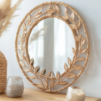 Wabi-sabi style rattan makeup mirror, French bedroom mirror with light, smart anti-fog wall-mounted mirror, water drop bathroom mirror