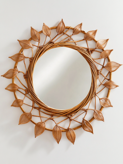 French light luxury dressing mirror, home bedroom wall-mounted decorative mirror, magnolia circular bathroom mirror