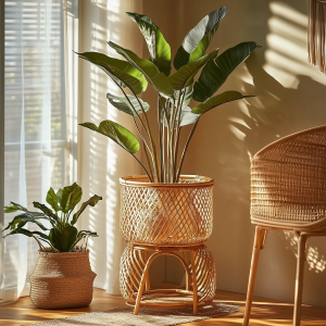 Bamboo woven floor-standing flower POTS, balcony garden woven decorative items, flower baskets, wicker woven green decorations, handcrafted new flower stands