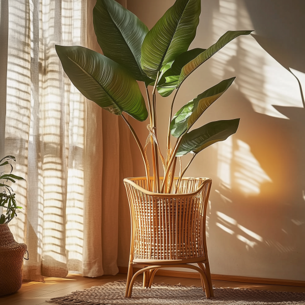 Bamboo woven floor-standing flower POTS, balcony garden woven decorative items, flower baskets, wicker woven green decorations, handcrafted new flower stands - 图片 9
