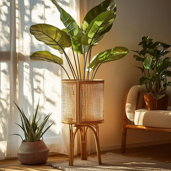 Bamboo woven floor-standing flower POTS, balcony garden woven decorative items, flower baskets, wicker woven green decorations, handcrafted new flower stands - 图片 8