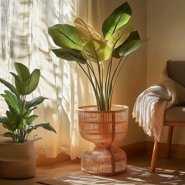 Bamboo woven floor-standing flower POTS, balcony garden woven decorative items, flower baskets, wicker woven green decorations, handcrafted new flower stands - 图片 5