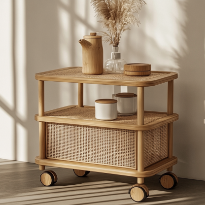 Movable sofa side table, living room household coffee table, ancient-style small cart, non-solid wood bedroom storage shelf - Image 4