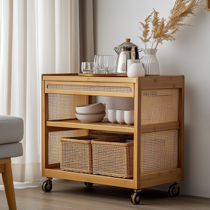 Movable sofa side table, living room household coffee table, ancient-style small cart, non-solid wood bedroom storage shelf - Image 3