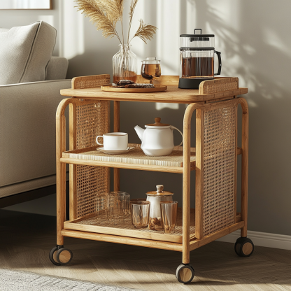 Movable sofa side table, living room household coffee table, ancient-style small cart, non-solid wood bedroom storage shelf - Image 2