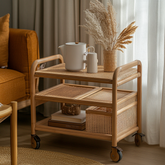 Solid wood side table, second-hand trolley, movable coffee table, living room sofa side cabinet, snack storage rack, storage rack