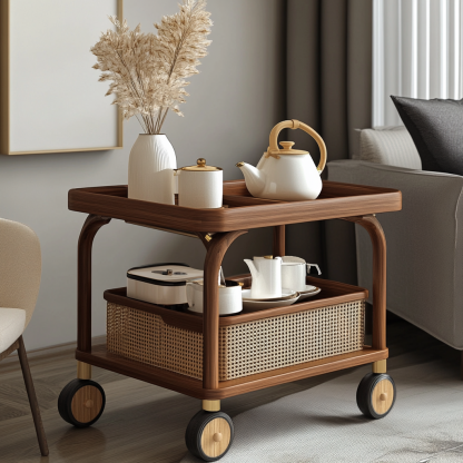 Solid wood side table, second-hand trolley, movable coffee table, living room sofa side cabinet, snack storage rack, storage rack - Image 4