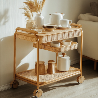 Solid wood side table, second-hand trolley, movable coffee table, living room sofa side cabinet, snack storage rack, storage rack - Image 2