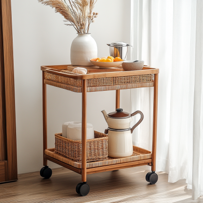 Movable sofa side table, living room household coffee table, ancient-style small cart, non-solid wood bedroom storage shelf - Image 4