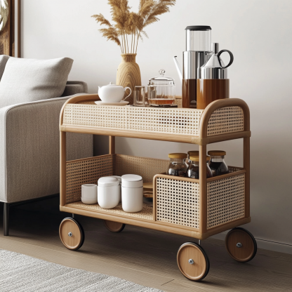 Movable sofa side table, living room household coffee table, ancient-style small cart, non-solid wood bedroom storage shelf - Image 3