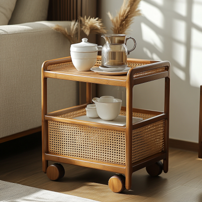 Movable sofa side table, living room household coffee table, ancient-style small cart, non-solid wood bedroom storage shelf - Image 9