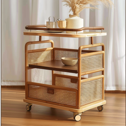 Small trolley, high-end Chinese-style mobile coffee table, sofa side table, storage rack, hotel tea cabinet