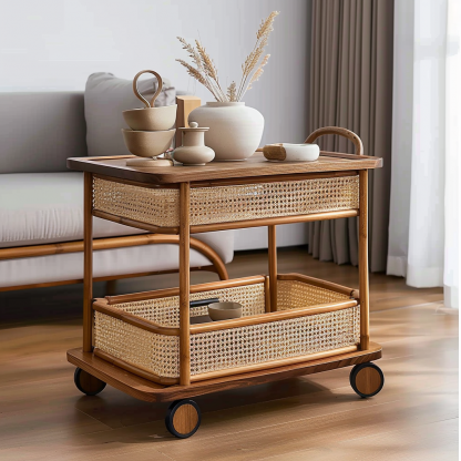 Wabi-sabi style solid wood wicker coffee table, modern and simple Japanese style, wabi-sabi style, retro, original solid wood wicker round - Image 9