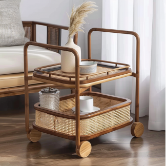 Wabi-sabi style solid wood wicker coffee table, modern and simple Japanese style, wabi-sabi style, retro, original solid wood wicker round