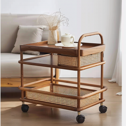 Wabi-sabi style solid wood wicker side table, living room sofa side cabinet, small-sized household storage cabinet - Image 9