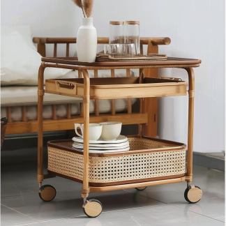 Wabi-sabi style solid wood wicker side table, living room sofa side cabinet, small-sized household storage cabinet