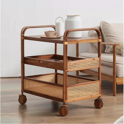 Wabi-sabi style solid wood wicker side table, living room sofa side cabinet, small-sized household storage cabinet - Image 2
