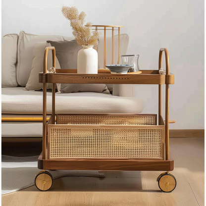 Wabi-sabi style solid wood wicker side table, living room sofa side cabinet, small-sized household storage cabinet - Image 3