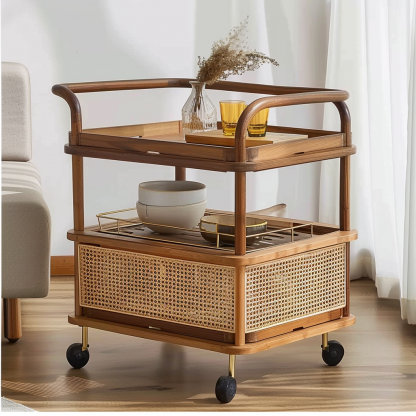 Wabi-sabi style solid wood wicker side table, living room sofa side cabinet, small-sized household storage cabinet - Image 4