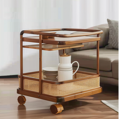 Wabi-sabi style solid wood wicker side table, living room sofa side cabinet, small-sized household storage cabinet - Image 6