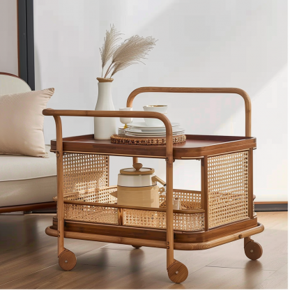 Wabi-sabi style solid wood wicker side table, living room sofa side cabinet, small-sized household storage cabinet - Image 7
