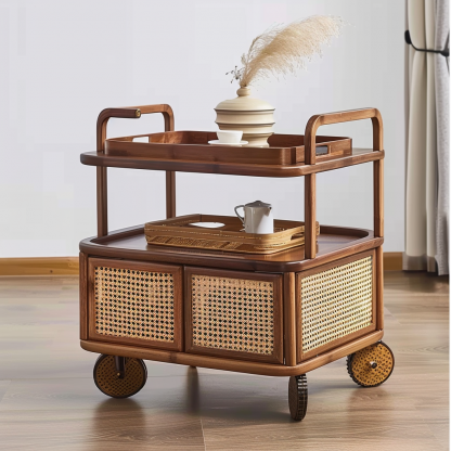 Wabi-sabi style solid wood wicker side table, living room sofa side cabinet, small-sized household storage cabinet - Image 8