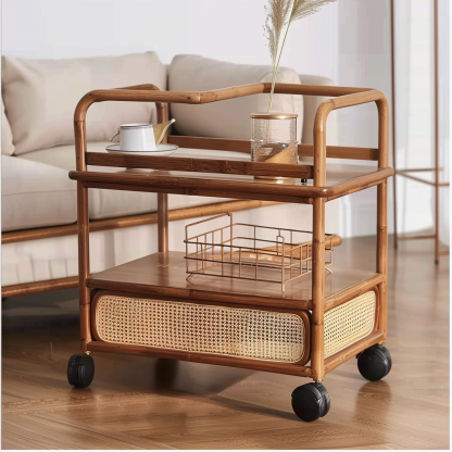 Wabi-sabi style solid wood wicker side table, living room sofa side cabinet, small-sized household storage cabinet - Image 9