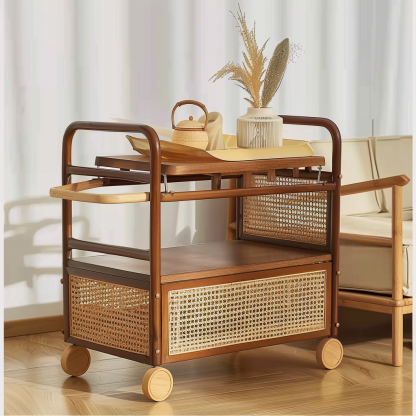 Small trolley, high-end Chinese-style mobile coffee table, sofa side table, storage rack, hotel tea cabinet - Image 6