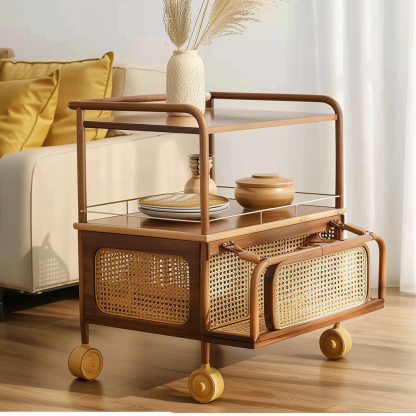 Small trolley, high-end Chinese-style mobile coffee table, sofa side table, storage rack, hotel tea cabinet - Image 5