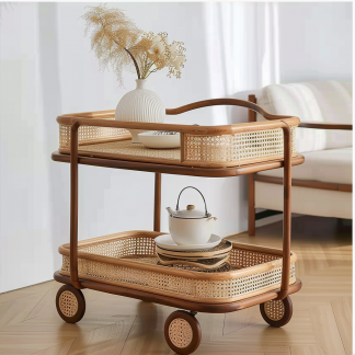 Wabi-sabi style solid wood wicker coffee table, modern and simple Japanese style, wabi-sabi style, retro, original solid wood wicker round