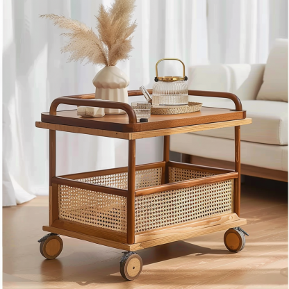 Wabi-sabi style solid wood wicker coffee table, modern and simple Japanese style, wabi-sabi style, retro, original solid wood wicker round - Image 4