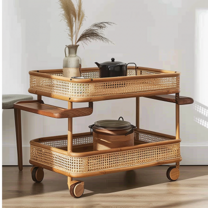 Wabi-sabi style solid wood wicker coffee table, modern and simple Japanese style, wabi-sabi style, retro, original solid wood wicker round - Image 3