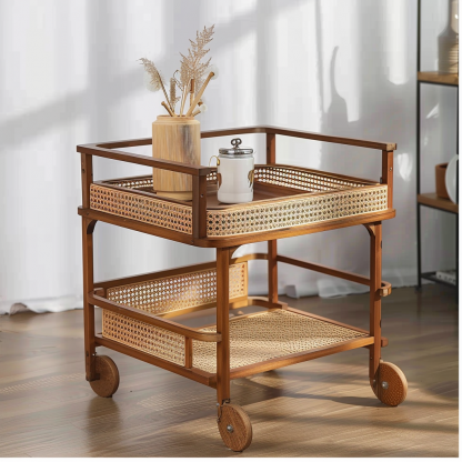 Wabi-sabi style solid wood wicker coffee table, modern and simple Japanese style, wabi-sabi style, retro, original solid wood wicker round - Image 2