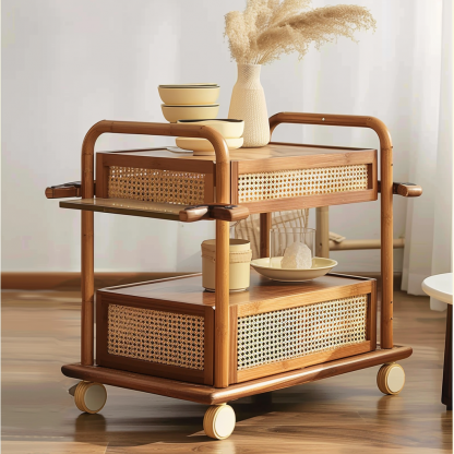 Wabi-sabi style solid wood wicker side table, living room sofa side cabinet, small-sized household storage cabinet - Image 9