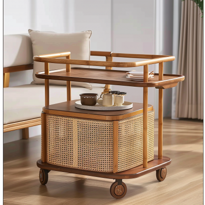 Wabi-sabi style solid wood wicker side table, living room sofa side cabinet, small-sized household storage cabinet - Image 8