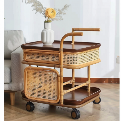 Wabi-sabi style solid wood wicker coffee table, modern and simple Japanese style, wabi-sabi style, retro, original solid wood wicker round - Image 9