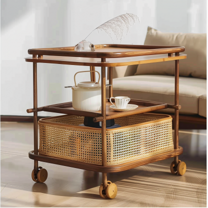 Wabi-sabi style solid wood wicker coffee table, modern and simple Japanese style, wabi-sabi style, retro, original solid wood wicker round - Image 8