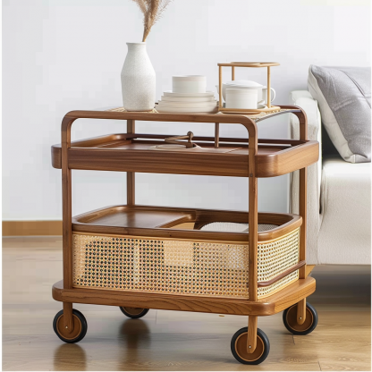 Wabi-sabi style solid wood wicker coffee table, modern and simple Japanese style, wabi-sabi style, retro, original solid wood wicker round - Image 7