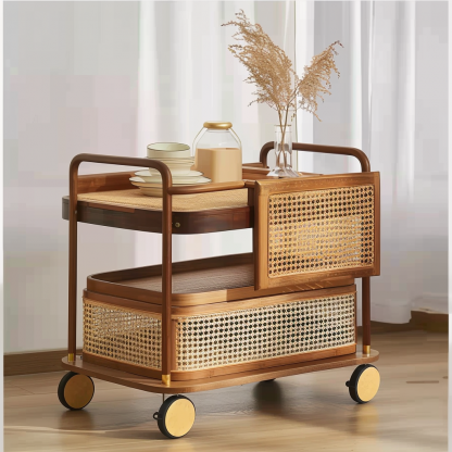 Wabi-sabi style solid wood wicker coffee table, modern and simple Japanese style, wabi-sabi style, retro, original solid wood wicker round - Image 9