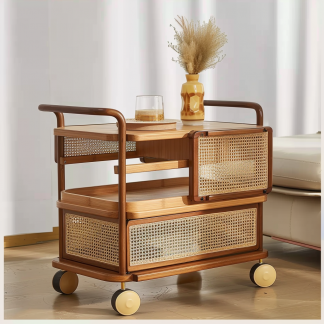Wabi-sabi style solid wood wicker coffee table, modern and simple Japanese style, wabi-sabi style, retro, original solid wood wicker round