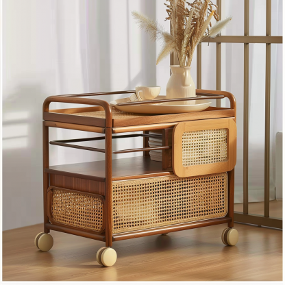 Wabi-sabi style solid wood wicker coffee table, modern and simple Japanese style, wabi-sabi style, retro, original solid wood wicker round - Image 6