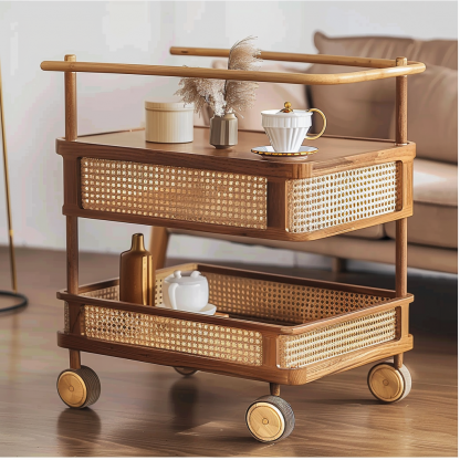 Wabi-sabi style solid wood wicker side table, living room sofa side cabinet, small-sized household storage cabinet - Image 4